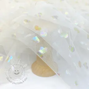 Tyl na TUTU Rainbow HEARTS off white