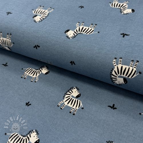 Bavlnená látka FLANNEL Zebras blue