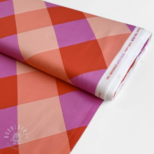 Bavlnená látka SATIN NERIDA HANSEN Large Gingham red digital print