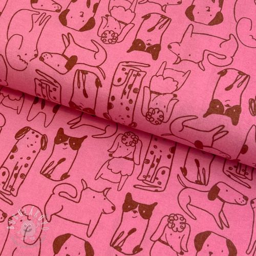 Bavlnená látka FLANNEL Dogs pink