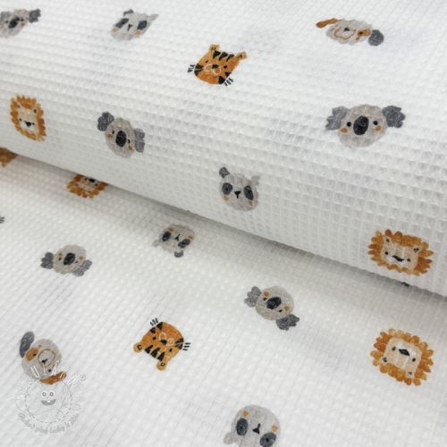 Bavlna s vaflovou väzbou Animals white digital print