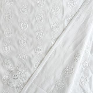 Bavlnená látka VOILE Embroidery Dotty flowers white