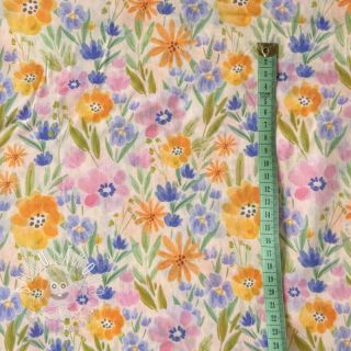 Bavlnená látka VOILE Flower meadow peach digital print