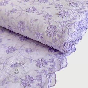 Bavlnená látka VOILE Embroidery flowers lilac