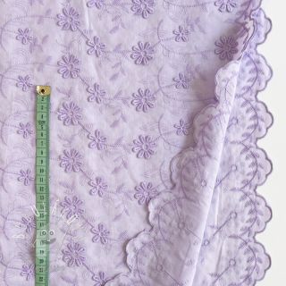 Bavlnená látka VOILE Embroidery flowers lilac