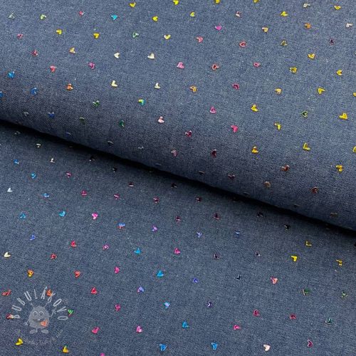 Bavlnená látka JEANS FOIL Hearts multicoluor