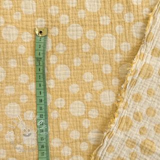 Dvojitá gázovina/mušelín JACQUARD Dots dark yellow