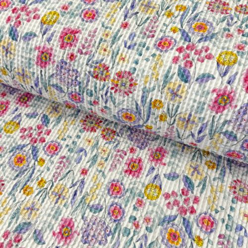Bavlna s vaflovou väzbou Flowers digital print