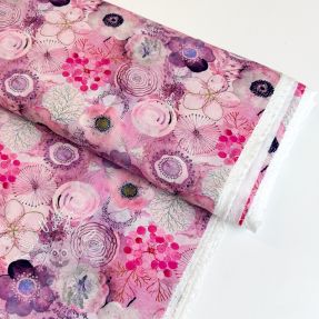 Viskóza RAYON POPLIN Sweet flowers pink digital print