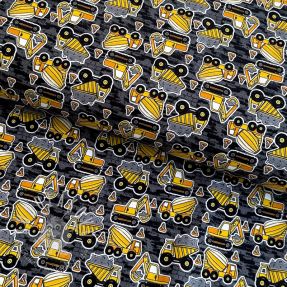 Úplet Construction vehicles yellow digital print