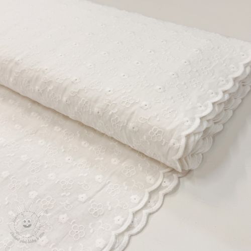 Bavlnená látka EMBROIDERY TWO-SIDE SCALLOP Verena white