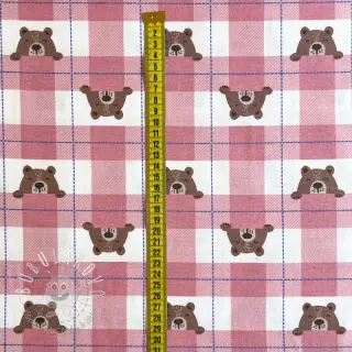 Bavlnená látka FLANNEL Bear check light pink