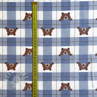 Bavlnená látka FLANNEL Bear check jeans