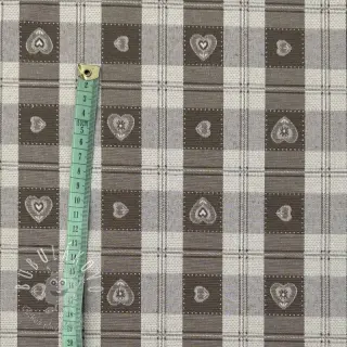 Dekoračná látka jacquard DOUBLE FACE Landhaus Heart Check taupe