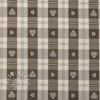 Dekoračná látka jacquard DOUBLE FACE Landhaus Heart Check taupe