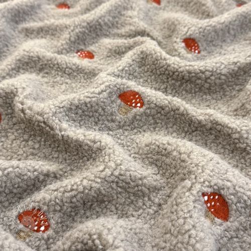 Kabátovina TEDDY EMBROIDERY Little mushrooms pebble