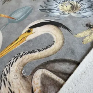 Dekoračná látka VELVET Heron bird steel grey