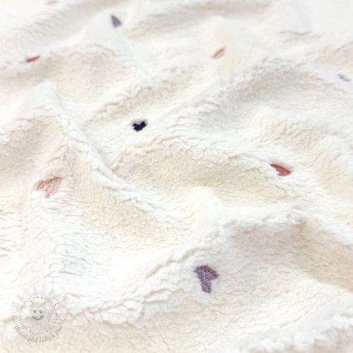 Kabátovina TEDDY EMBROIDERY Hearts ecru