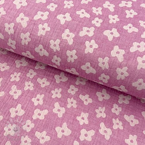 Dvojitá gázovina/mušelín JACQUARD Flowers cerise