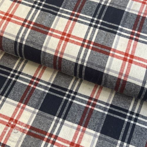 Bavlnená látka YARN DYED CHECK BRUSHED navy brick