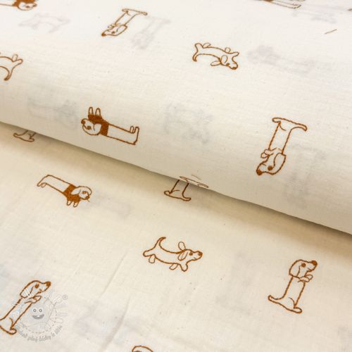 Dvojitá gázovina/mušelín EMBROIDERY Dogs ecru
