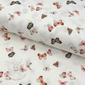 Dvojitá gázovina/mušelín Butterflies white digital print