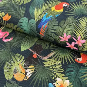 Dekoračná látka premium Tropical jungle bird digital print