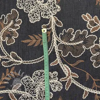 Bavlnená látka JEANS Embroidery leaves black