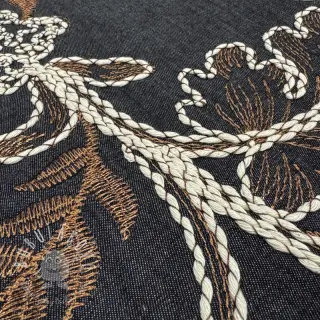 Bavlnená látka JEANS Embroidery leaves black