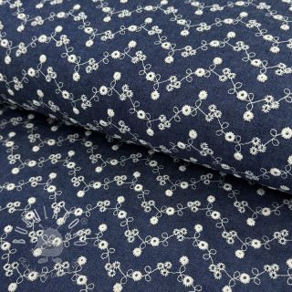 Bavlnená látka JEANS Embroidery dark blue