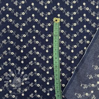 Bavlnená látka JEANS Embroidery dark blue
