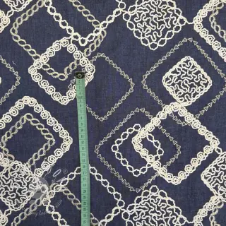 Bavlnená látka JEANS EMBROIDERY Square dark blue