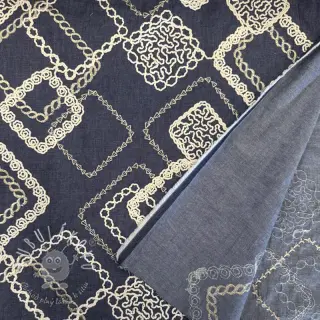 Bavlnená látka JEANS EMBROIDERY Square dark blue