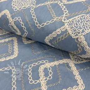 Bavlnená látka JEANS EMBROIDERY Square light blue