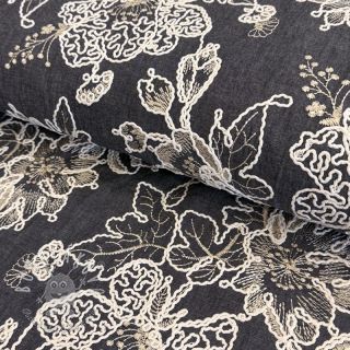 Bavlnená látka JEANS EMBROIDERY Bouquet black