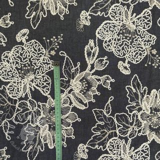 Bavlnená látka JEANS EMBROIDERY Bouquet black