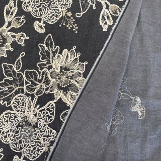 Bavlnená látka JEANS EMBROIDERY Bouquet black