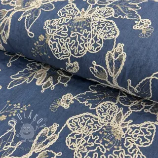 Bavlnená látka JEANS EMBROIDERY Bouquet blue