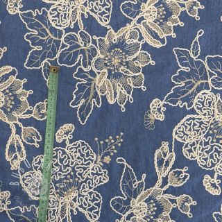 Bavlnená látka JEANS EMBROIDERY Bouquet blue