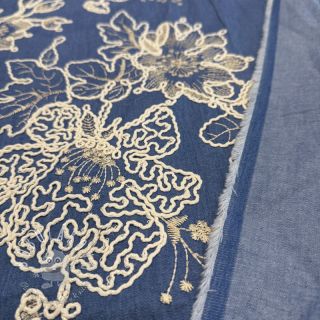 Bavlnená látka JEANS EMBROIDERY Bouquet blue