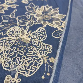 Bavlnená látka JEANS EMBROIDERY Bouquet blue