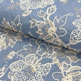 Bavlnená látka JEANS EMBROIDERY Bouquet light blue