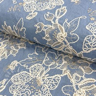 Bavlnená látka JEANS EMBROIDERY Bouquet light blue
