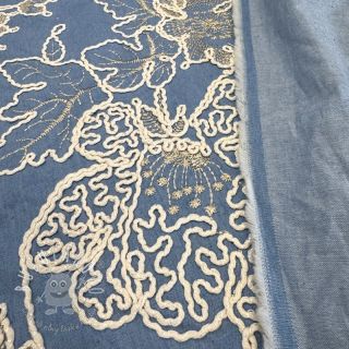 Bavlnená látka JEANS EMBROIDERY Bouquet light blue