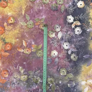 Bavlnená látka TIE DYE EMBROIDERY Poppy design E
