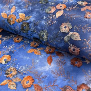 Bavlnená látka TIE DYE EMBROIDERY Poppy design D