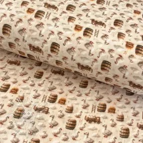 Dvojitá gázovina/mušelín Little farm animals design C digital print