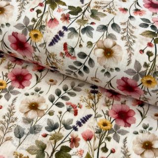 Dvojitá gázovina/mušelín Stylish flowers design D digital print