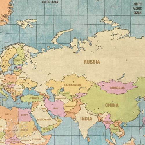Dekoračná látka premium World map vintage