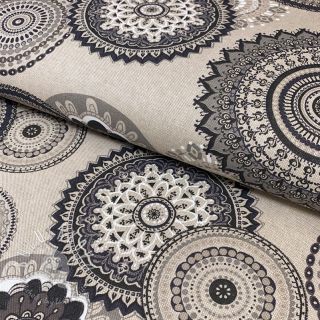 Dekoračná látka Linenlook Geometric mandala anthracite